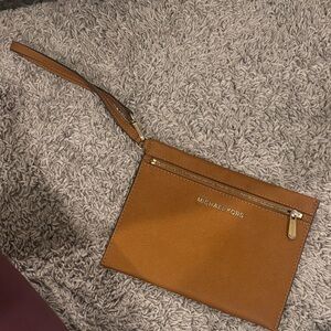 Michael Kors Caramel Color Clutch Wallet with Small Strap